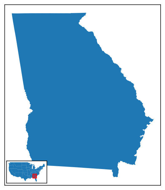 a plot of Georgia, with an inset map of the US and an extent indicator