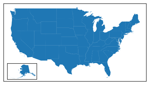 map of the USA and an inset for Alaska