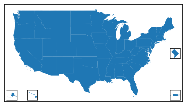 a map of the contiguous US with inset maps for each non-contiguous area