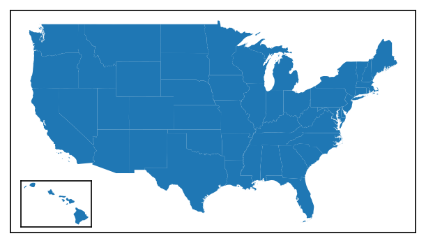 map of the USA and an inset for Hawaii