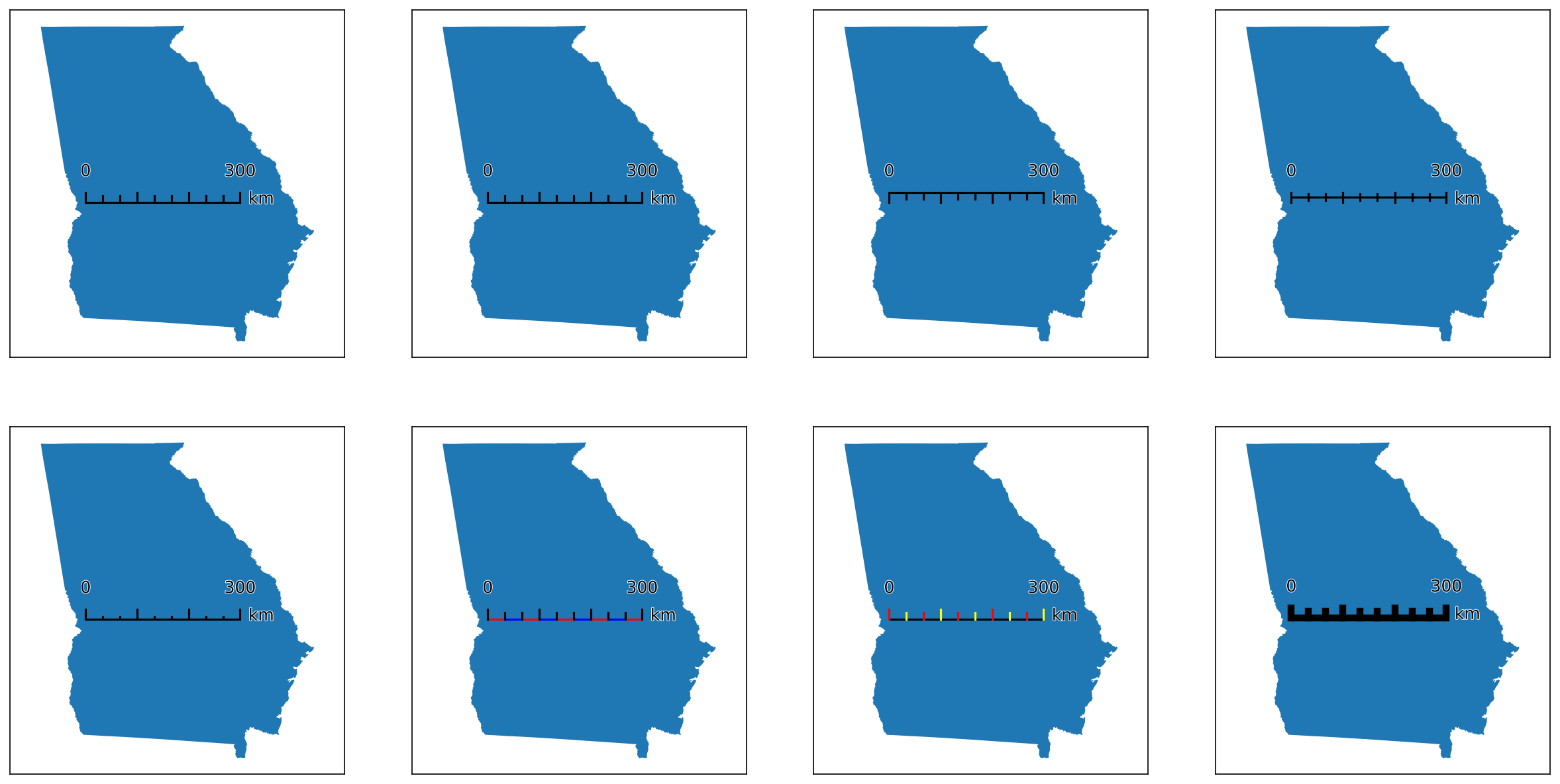 array of different visible component settings for ticks bars