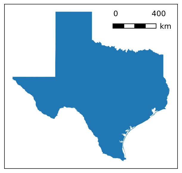 a plot of Texas with a scale bar added